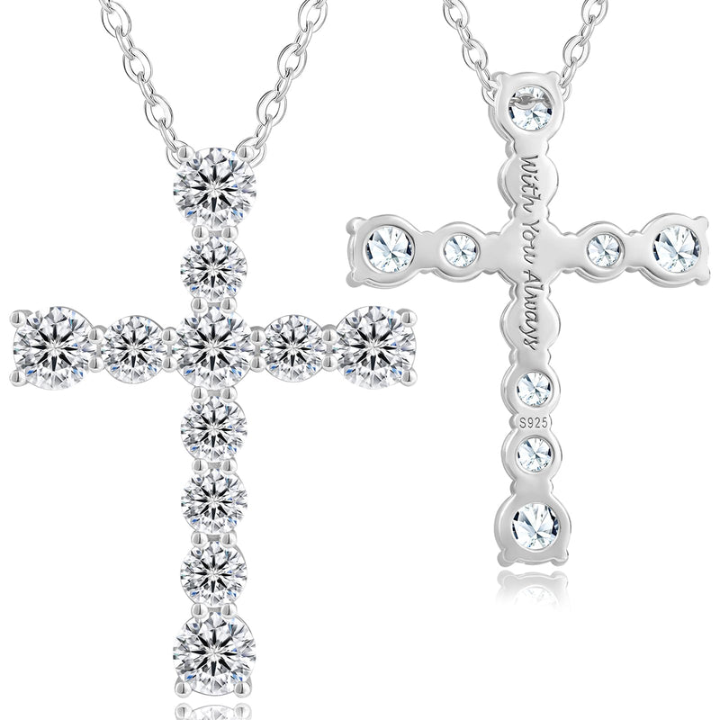KRKC&CO Moissanite Cross Necklaces for Women: Petite 1.4ct D-Color VVS1, 925 Sterling Silver, Dainty Hypoallergenic Pave-Set Cross Pendant Chain, Gift for Birthday Anniversary, Luxurious Gift Box