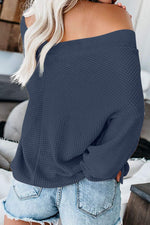 Load image into Gallery viewer, ReachMe Womens Oversized Off The Shoulder Tops Long Sleeve Waffle Knit Shirt V Neck Pullover Sweater(Dark Blue,S)

