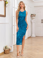 Load image into Gallery viewer, oten Midi Dresses for Women 2025 Mesh Bodycon Floral Wedding Guest Cocktail Formal Party Date Summer Dress, Lake Blue Floral, Small
