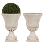 Load image into Gallery viewer, Worth Garden Plastic Urn Planters for Outdoor Plants, Tree 22&#39;&#39; Tall 2 Pack Round Classic Resin Flower Pots Indoor Beige Traditional Front Porch 15 in Dia. Large Imitation Stone Decorative Patio Deck
