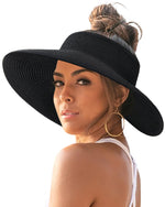 Load image into Gallery viewer, FURTALK Sun Visor Hats for Women Wide Brim Straw Ponytail Summer Beach Hat UV UPF Packable Foldable Travel Black
