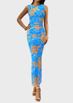 Load image into Gallery viewer, PRETTYGARDEN Wedding Guest Dresses for Women 2025 Summer Spring Floral Bodycon Sleeveless Mesh Maxi Long Dress(Floral Blue,Medium)
