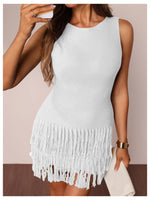 Load image into Gallery viewer, winkbay Women's Fringe Sleeveless Mini Dress Crew Neck Bodycon Knit Party Club Dresses White Medium
