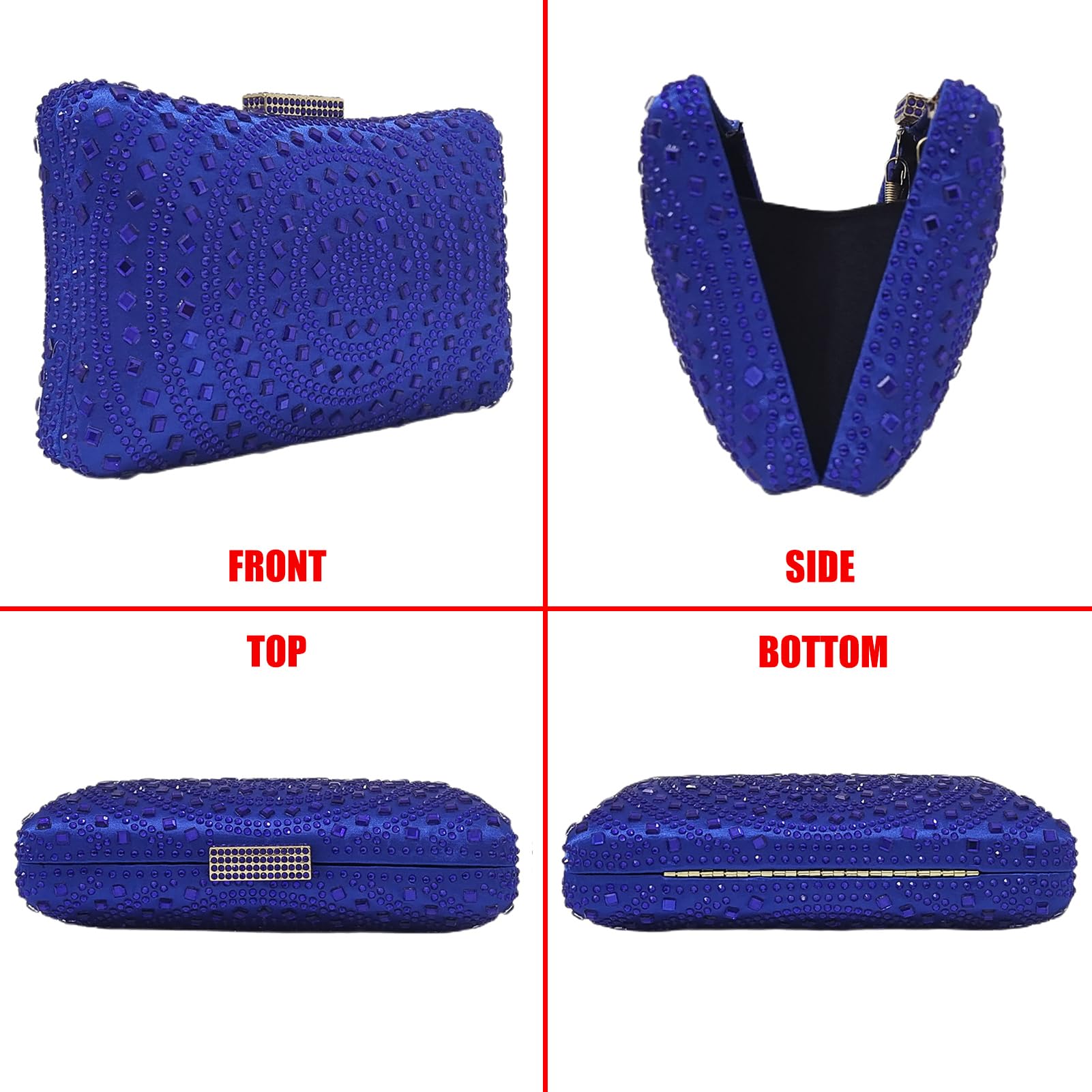 Crystal Box Clutch Rhinestone Handbags For Women Party Purse Wedding Evening Bag(blue)