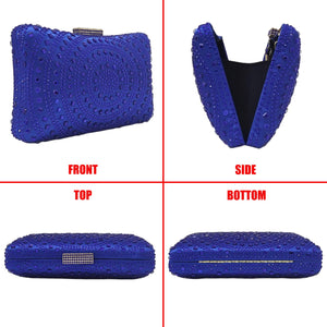 Crystal Box Clutch Rhinestone Handbags For Women Party Purse Wedding Evening Bag(blue)