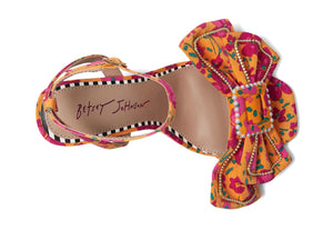 Betsey Johnson Women's Denly Heeled Sandal, Orange Floral, 8.5