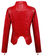 Load image into Gallery viewer, chouyatou Women&#39;s Fashion Studded Perfectly Shaping Faux Leather Biker Jacket (Medium, Red)
