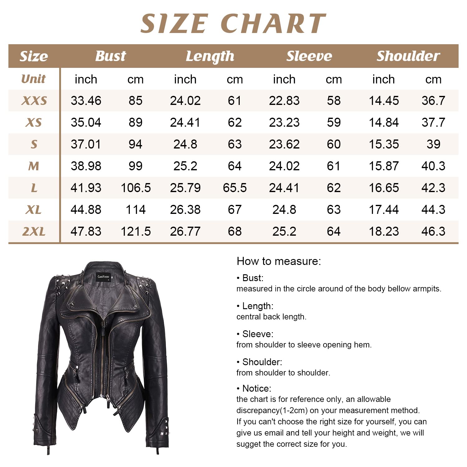 chouyatou Women's Fashion Studded Perfectly Shaping Faux Leather Biker Jacket (Medium, Black)