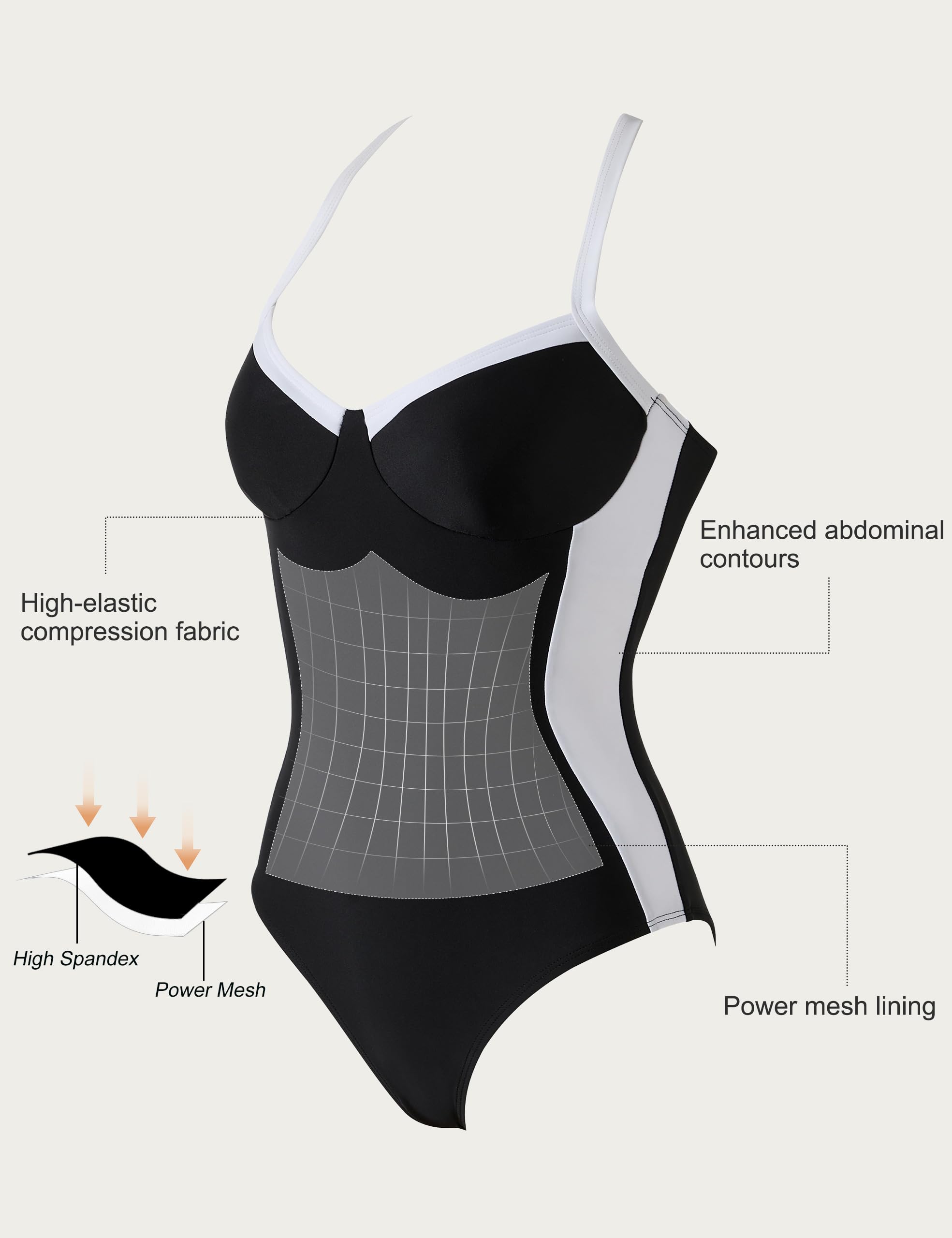 SUUKSESS Womens Tummy Control Slimming One Piece Swimsuits Sexy V Neck Crisscross Back Bathing Suits Push up Swimwear(Black，Large)