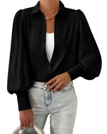 Load image into Gallery viewer, BTFBM Women Fashion Button Down Shirts V Neck Printed Solid Boho Long Sleeve Blouses Dressy Casual Summer Fall Tops(Solid Black, Medium)

