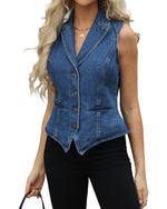 Load image into Gallery viewer, Ladyful Lapel Denim Vest for Women Sleeveless Business Work Jean Waistcoat Vest
