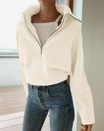 Load image into Gallery viewer, BTFBM Womens Sweaters Quarter Zip Pullover V Neck Collar Long Sleeve Ribbed Knit Loose Casual 2025 Winter Fall Sweater(White, Small)
