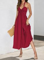 Load image into Gallery viewer, Long Flowy Dresses for Women 2026 Red Beach Vacation Resort Wear Ladies Sexy Cute Low Back Halter Maxi High Waisted Full Length Dress M
