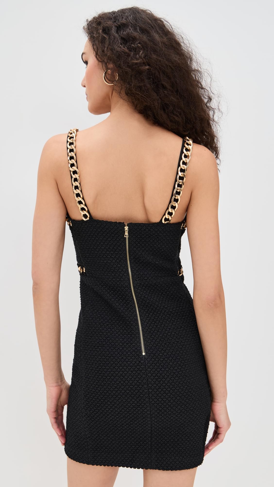 alice + olivia Women's Kelly Fitted Mini Dress with Chain Detail, Black, 14