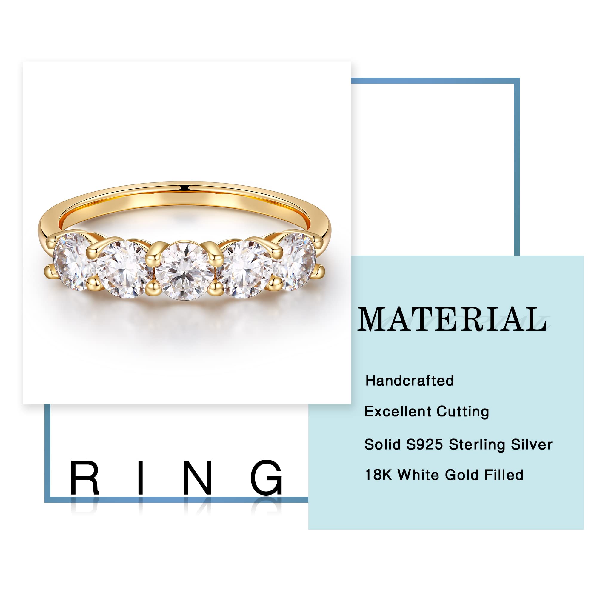 MOOSEA Mothers Day Gifts for Wife, 5 Stone Moissanite Wedding Bands for Women Anniversary Birthday Engagement Mothers Rings 925 Sterling Silver Moissanite Jewelry Gift Her Girlfriend Grandma