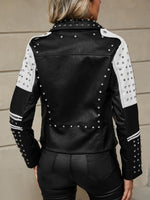 Load image into Gallery viewer, Bellivera Women Faux Leather Jacket Studded Rivet Floral Moto Biker Coat 0376A Blackwhite M
