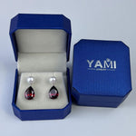 Load image into Gallery viewer, YAMI Pearl Earrings for Women, 925 Sterling Silver Birthstone Teardrop Stud Dangle Earrings, Created Garnet Pear Shaped Zircon Drop Earrings, 8-8.5MM Freshwater Cultured Pearl Jewelry
