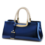 Load image into Gallery viewer, HOXIS Glossy Faux Patent Leather Structured Shoulder Handbag Women Evening Party Satchel (Navy)
