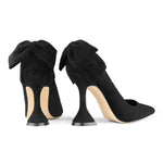 Load image into Gallery viewer, Zzheels Women's Bow High Heels Closed Toe Heels with Bow Chunky Heels Bridal Wedding Shoes Black Suede US6
