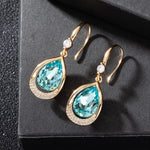 Load image into Gallery viewer, Austrian Crystal Halo Teardrop Hollow Drop Dangle Earrings for Women 14K Rose Gold Plated Hypoallergenic Jewelry (Aquamarine)
