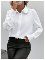 Load image into Gallery viewer, SweatyRocks Women's Long Sleeve Button Down Blouses Rhinestone Decor Work Tops White Medium
