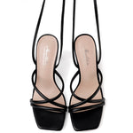 Load image into Gallery viewer, Mostrin Black Strappy Heels for Women Lace Up Heels Tie Up Stiletto High Heeled Sandals Square Open Toe Heels for Prom, Party Size 9
