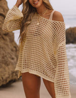 Load image into Gallery viewer, Bsubseach Crochet Cover Ups for Women Sexy Hollow Out Swim Cover Up Knit Summer Outfits Apricot

