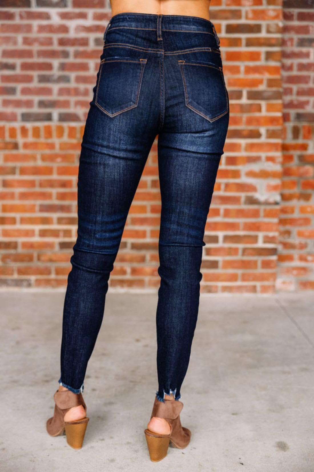 Allimy Womens High Waisted Boyfriend Skinny Stretchy Ripped Jeans for Women Trendy Jeggings Destroyed Denim Pants Capri Leggings Mom Jeans Dark Blue 8