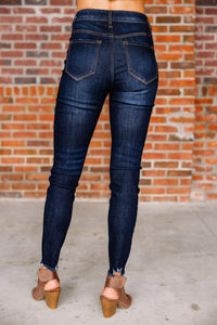 Allimy Womens High Waisted Boyfriend Skinny Stretchy Ripped Jeans for Women Trendy Jeggings Destroyed Denim Pants Capri Leggings Mom Jeans Dark Blue 8