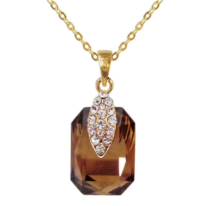Navachi 18k Gold Plated Square Browm Zircon Az6041 Pendant Necklace 16"+2"