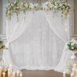 Load image into Gallery viewer, 10×8ft White Tulle Curtain Backdrop with Lights String for Parites, Sheer Backdrop Curtain Drapes for Wedding Photo Baby Shower Photography Birthday Party
