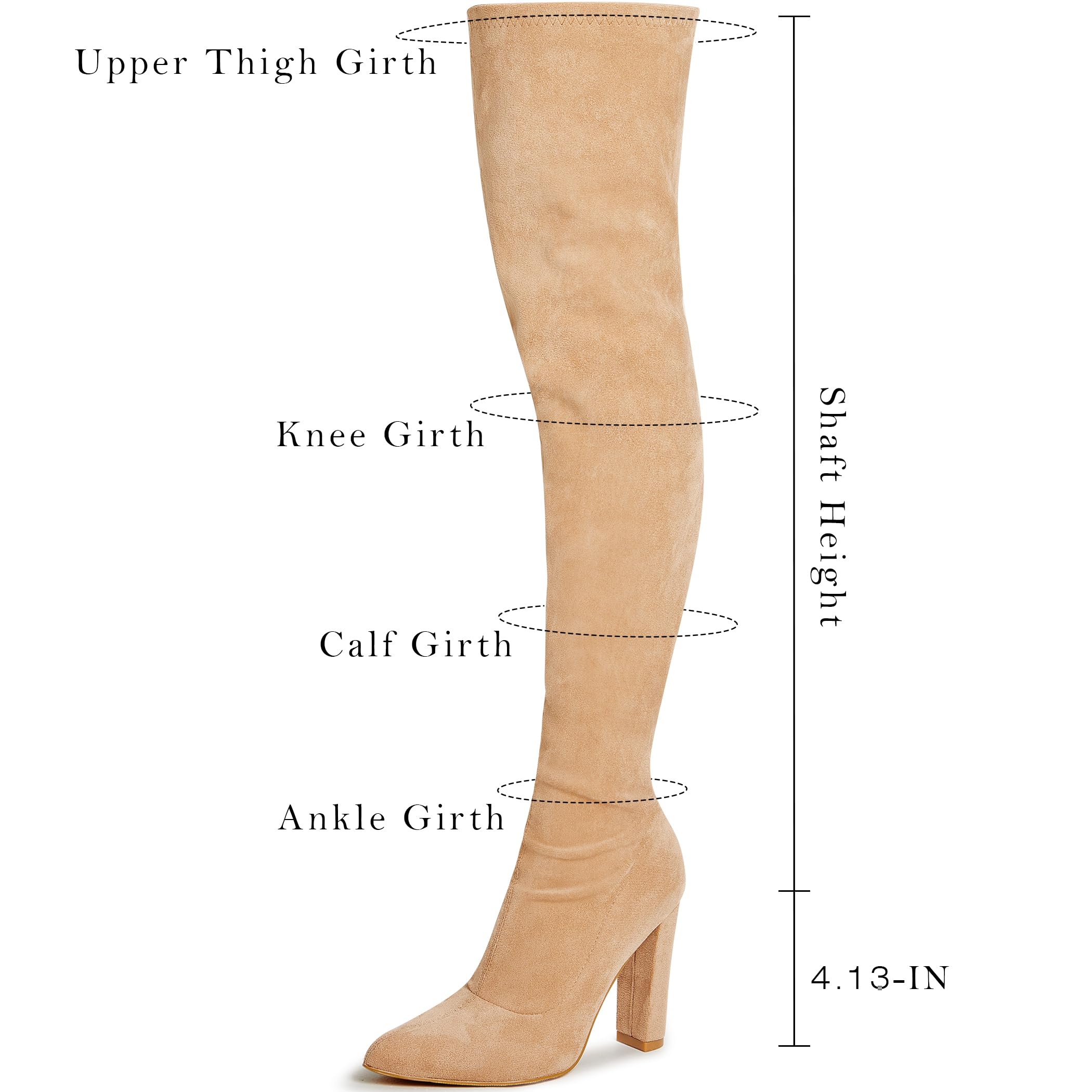 WSKEISP Women's Thigh High Over The Knee Boots Nude Pointed Toe Knee High Boots Long Stretch Fall Winter Boot