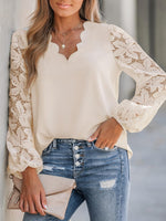 Load image into Gallery viewer, CUPSHE Women Floral Scalloped Top Lace Blouses V Neck Shirts Cream M
