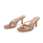 Load image into Gallery viewer, LAICIGO Women's Square Open Toe Flip Flops Stiletto Heels Strappy Thong Slide on Slingback Mules Sandals
