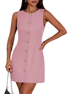 PRETTYGARDEN Work Dresses for Women 2025 Summer Business Formal Short Dress Sleeveless Button Down Elegant Office Outfits (Pink,Small)