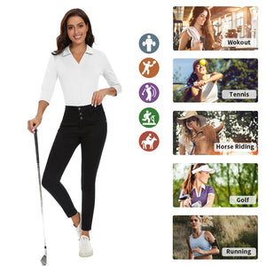 Soneven Womens Long Sleeve Button Down Shirts V Neck Golf Polo Shirts Business Causal Work Blouses Tops Collared Shirts