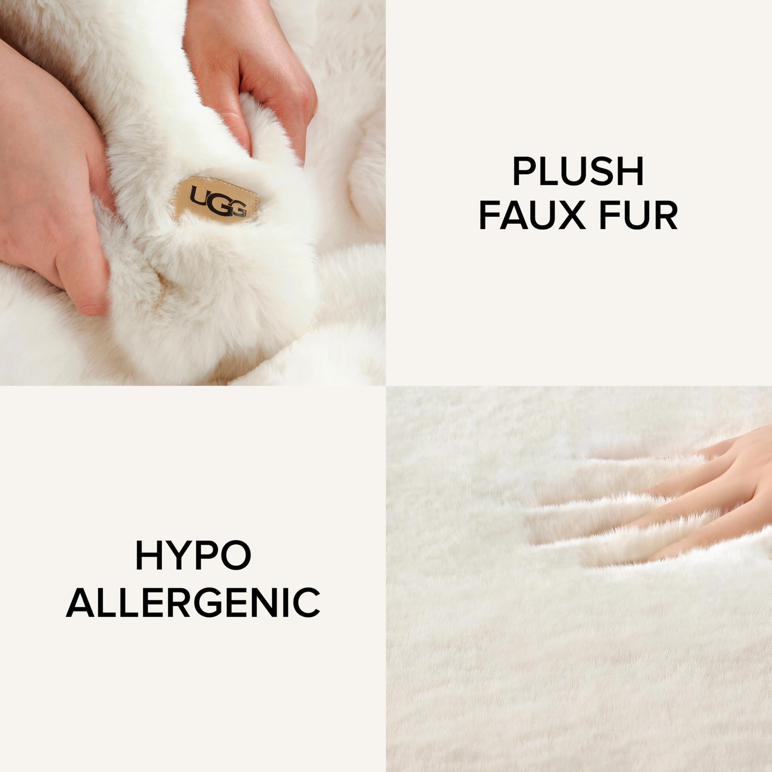 UGG Euphoria Plush Faux Fur Throw Blanket Medium Weight Reversible Luxury Soft Throw for Couch Bed or Chair Hypoallergenic Machine Washable Home Decor Fluffy Blanket, 50-inch x 70-inch, White Snow