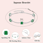 Load image into Gallery viewer, Inpasne Emerald Bracelet for Women 925 Sterling Silver Princess Cut Link Bracelet May Birthstone Jewelry Gifts for Her
