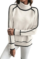 Load image into Gallery viewer, EVALESS Fall Sweaters for Women Trendy 2025 Cute Cozy Turtleneck Long Sleeve Colorblock Knitted Pullover Tops White L
