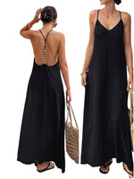 Load image into Gallery viewer, Verdusa Women's Backless Cami Dress Long Maxi Linen Dresses Summer Resort Wear Beach Outfits Sun Dress Black X-Small

