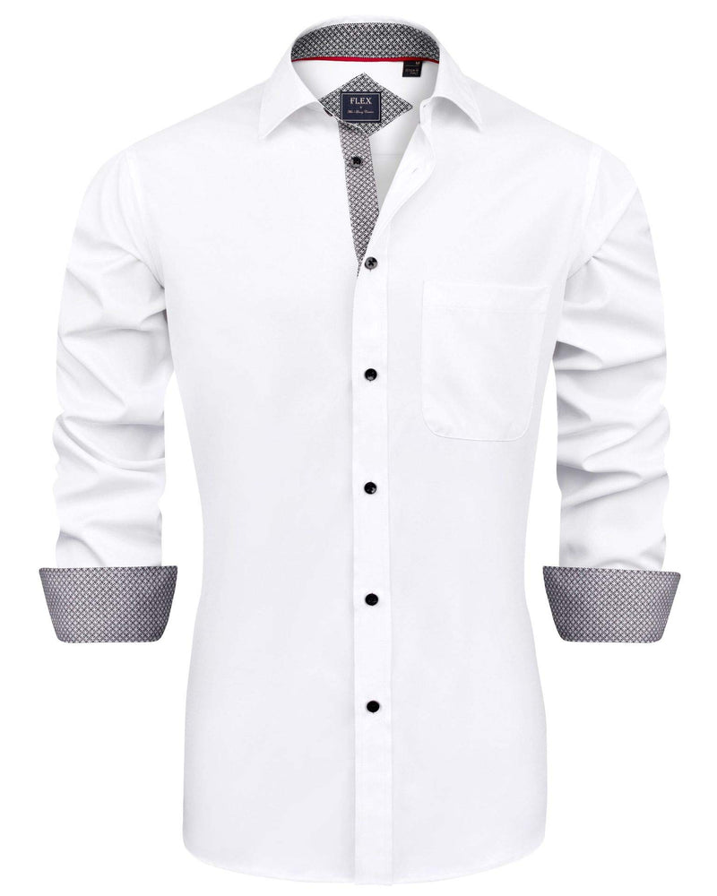 J.VER Men's Casual Long Sleeve Stretch Dress Shirt Wrinkle-Free Regular Fit Button Down Shirts White Black Medium