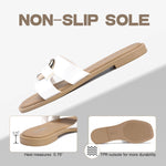 Load image into Gallery viewer, FITORY Women&#39;s Flat Sandals Fashion Square Open Toe Slides With Metal Chain Slippers for Summer Size 8 White
