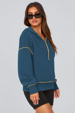 Load image into Gallery viewer, PRETTYGARDEN Women&#39;s Hooded Sweatshirts Long Sleeve Half Zip Cropped Hoodie Pullover Winter Fashion Clothes (Dark Blue,Medium)
