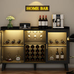 Load image into Gallery viewer, Loomie Wine Bar Cabinet with LED Light, Home Coffee Cabinet with Wine Rack and Glass Holder, Kitchen Buffet Sideboard W Storage Shelf, Freestanding Liquor Cabinet for Living Room, Dining Room (Black)
