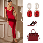 Load image into Gallery viewer, VANGETIMI Vintage Rhinestone Statement Earrings Fancy Big Crystal Rectangle Drop Dangle Earrings Evening Prom Pageant Jewelry Earrings for Women (Red-clear)
