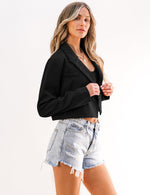 Load image into Gallery viewer, Luvamia Womens Fashion Lapel Cropped Blazer - Business Casual Open Front Black Blazer for Women&#39;s Interview Outfits - Size Medium (Fits Size 8 / 10)
