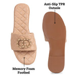 Load image into Gallery viewer, Eusibb Flat Sandals for Women Slides Nude Womens Flat Sandals Dressy Sandals Women Elegant with Memory Foam Quilted Comfortable Slip On Beach Sandals
