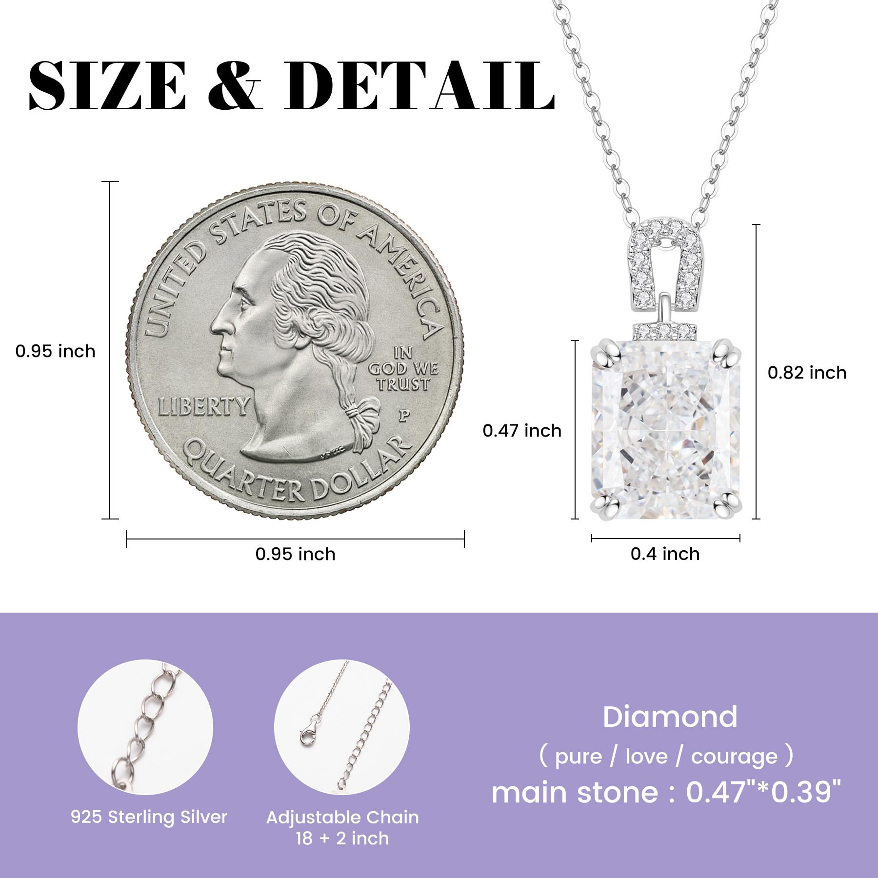 PurpleMoon Silver Necklace for Women, 18k White Gold Plated April Birthstone Diamond Crystal Pendant, Elegant Jewelry Gift for Birthday, Valentine’s Day, Christmas