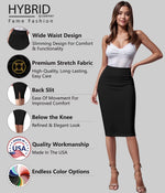Load image into Gallery viewer, Hybrid &amp; Company Women's Premium Nylon Ponte Stretch High Waist Pencil Suit Skirt Below Knee KSK45002 1073T Black L
