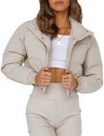 Load image into Gallery viewer, Gihuo Women' s Cropped Puffer Jacket Padded Long Sleeve Bubble Coats Winter Warm Puffy Outerwear(Beige-S)
